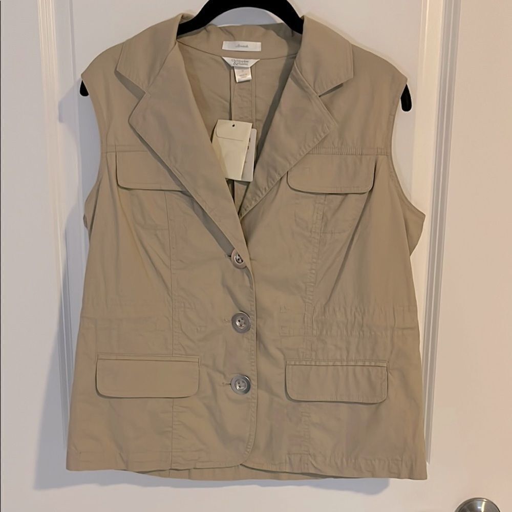 Christopher & Banks Safari Style Vest Hidden Drawstring Cotton /Spandex NWT